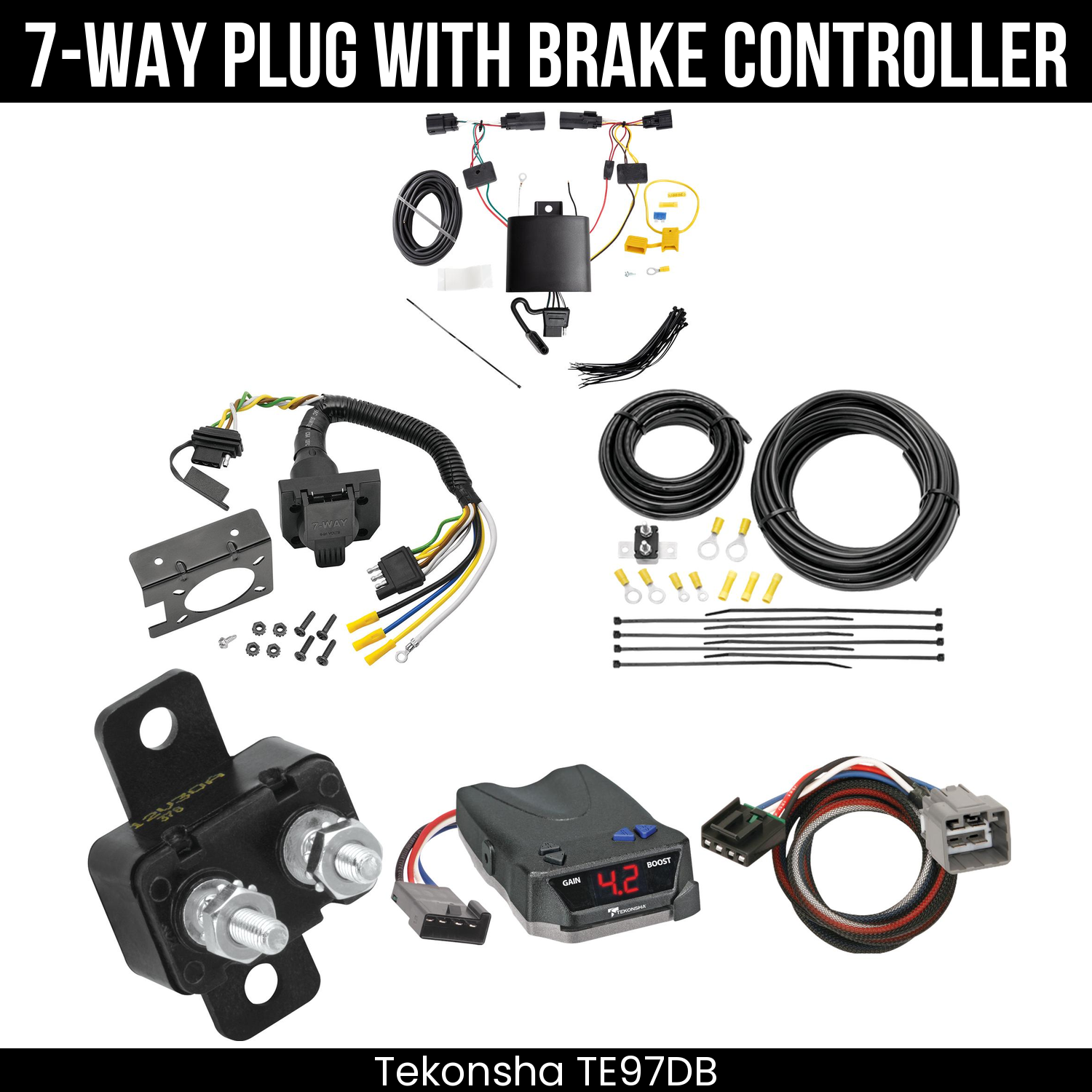 Trailer Wiring 7-Way Plug w/ Bracket , Tekonsha Brake EVN Control