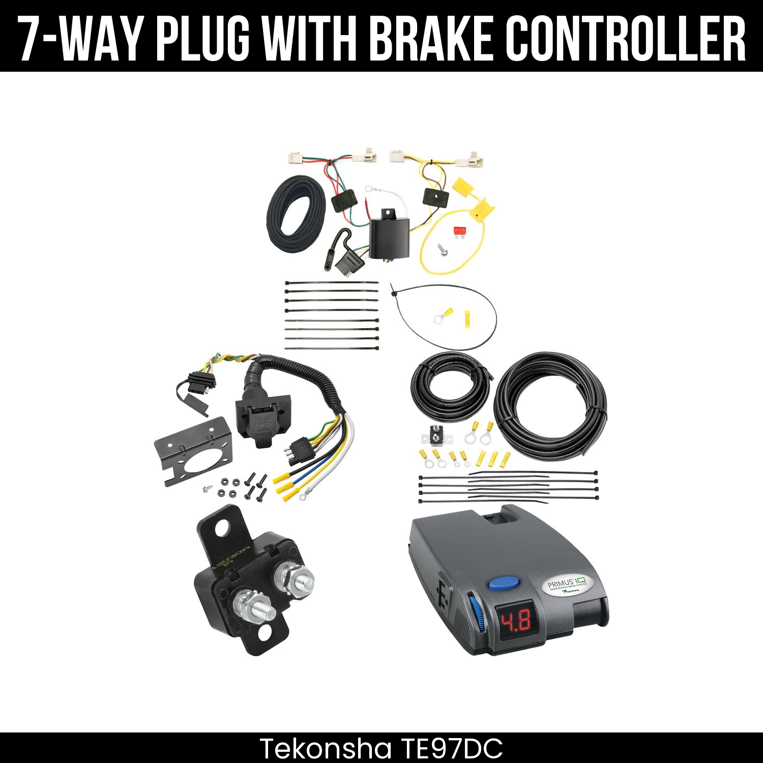 Trailer Wiring 7-Way Plug w/ Bracket , Tekonsha Primus IQ Brake Control