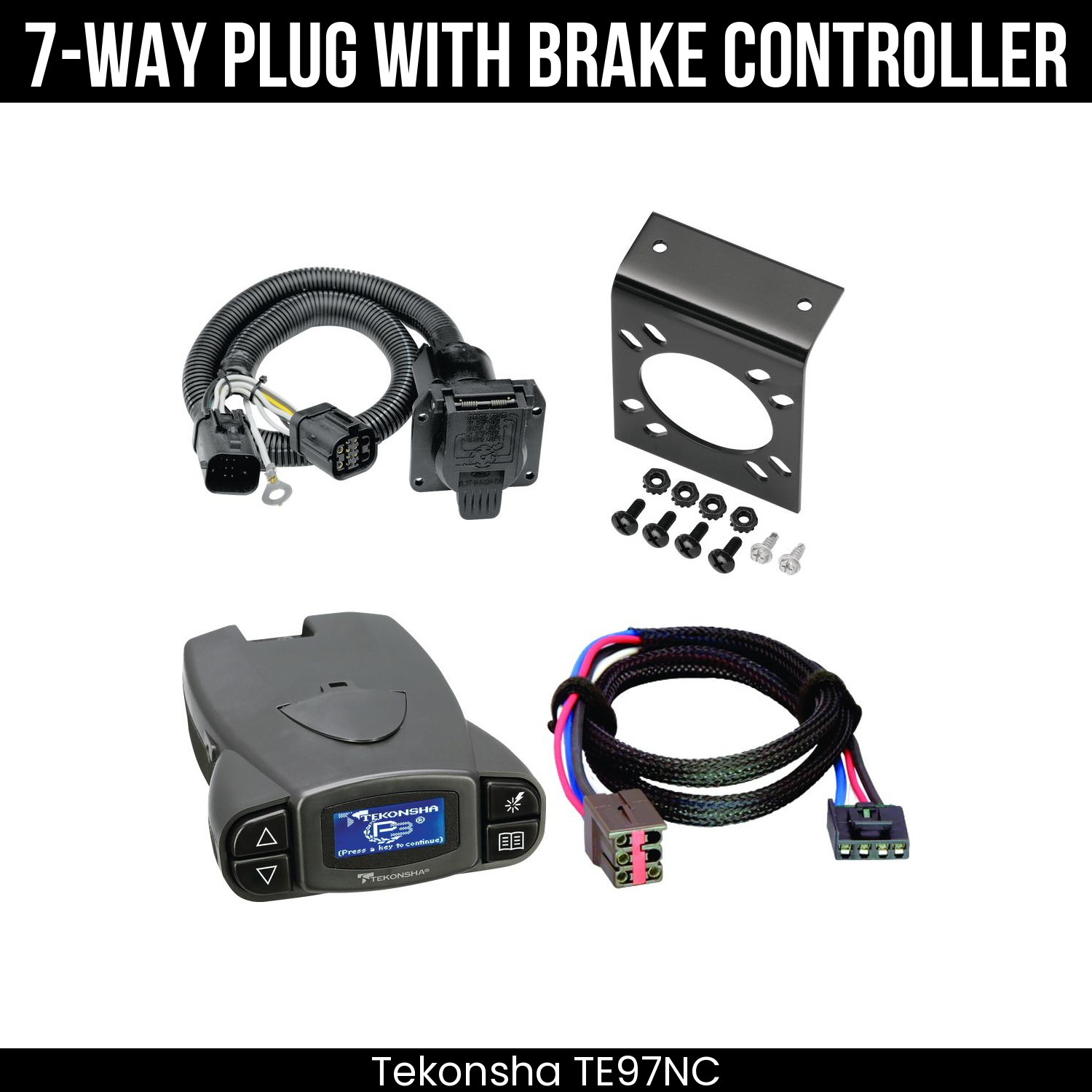 Trailer Wiring 7-Way Plug w/ Bracket , Tekonsha Prodigy P3 Brake Control