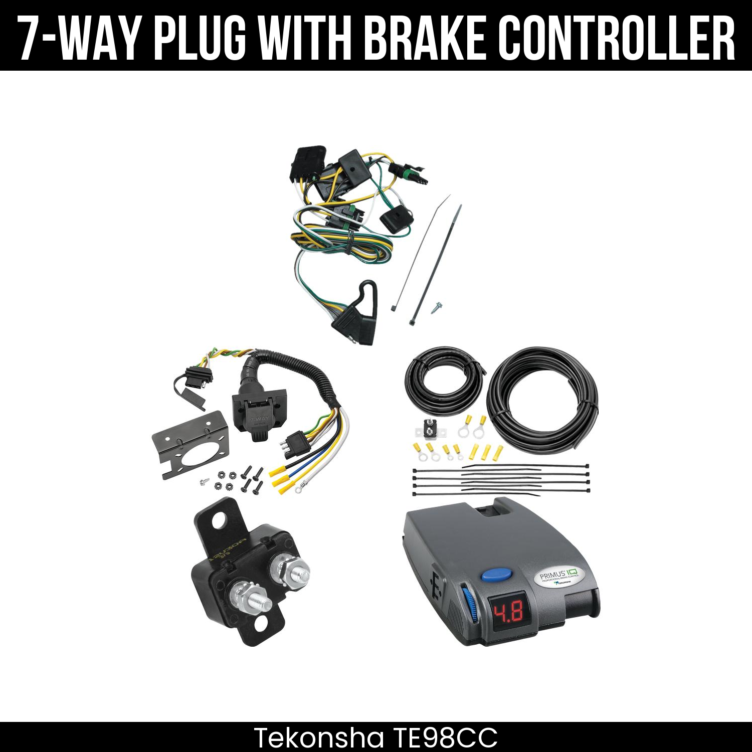 Trailer Wiring 7-Way Plug w/ Bracket , Tekonsha Primus IQ Brake Control