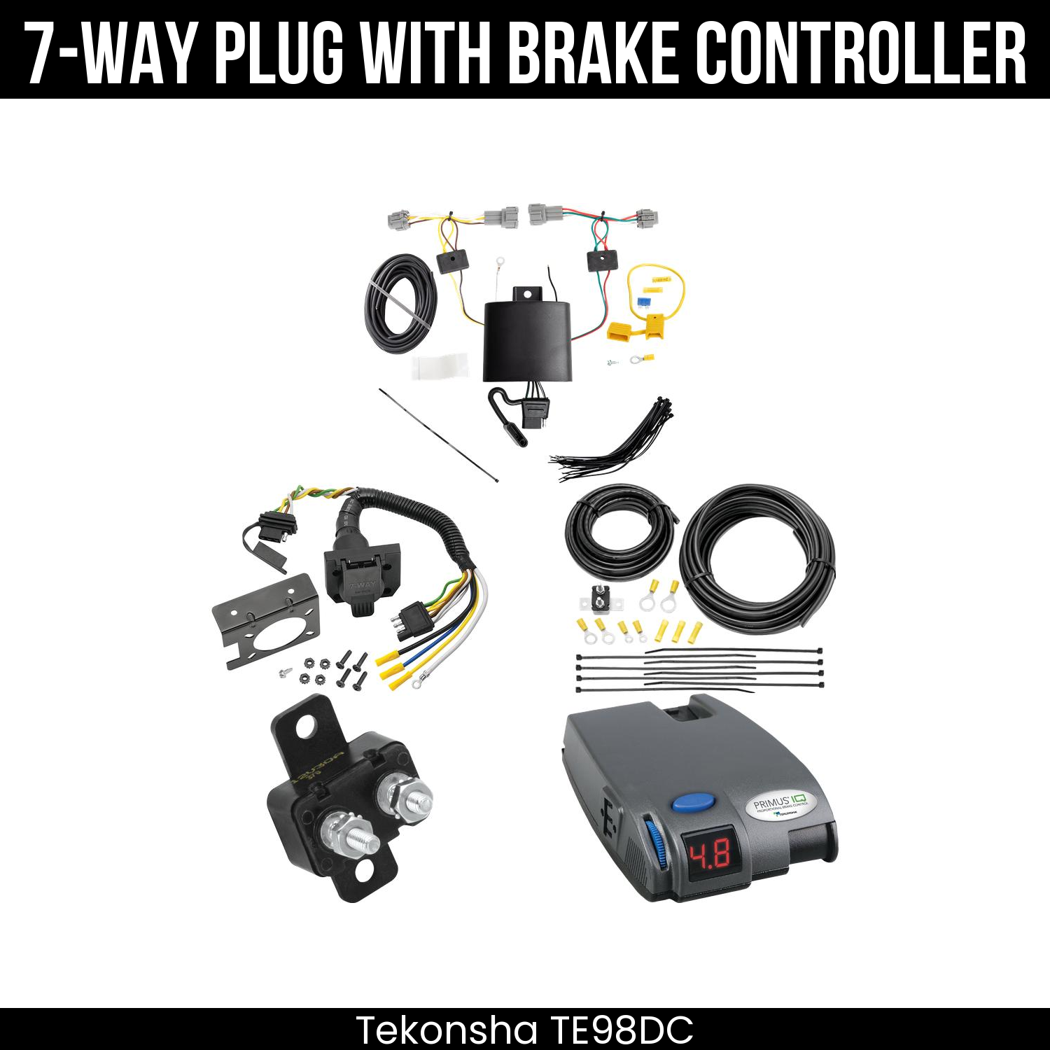 Trailer Wiring 7-Way Plug w/ Bracket , Tekonsha Primus IQ Brake Control