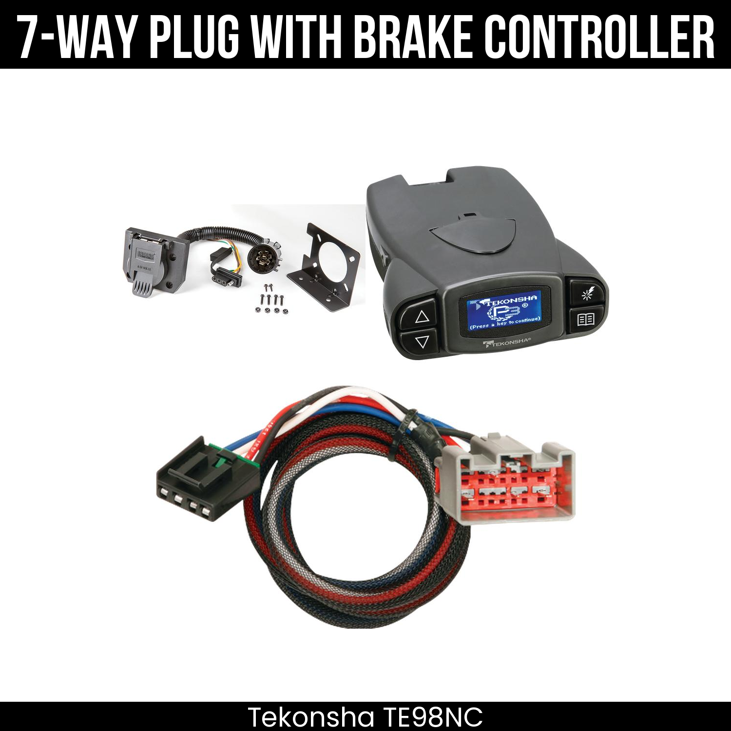 Trailer Wiring 7-Way Plug w/ Bracket , Tekonsha Prodigy P3 Brake Control