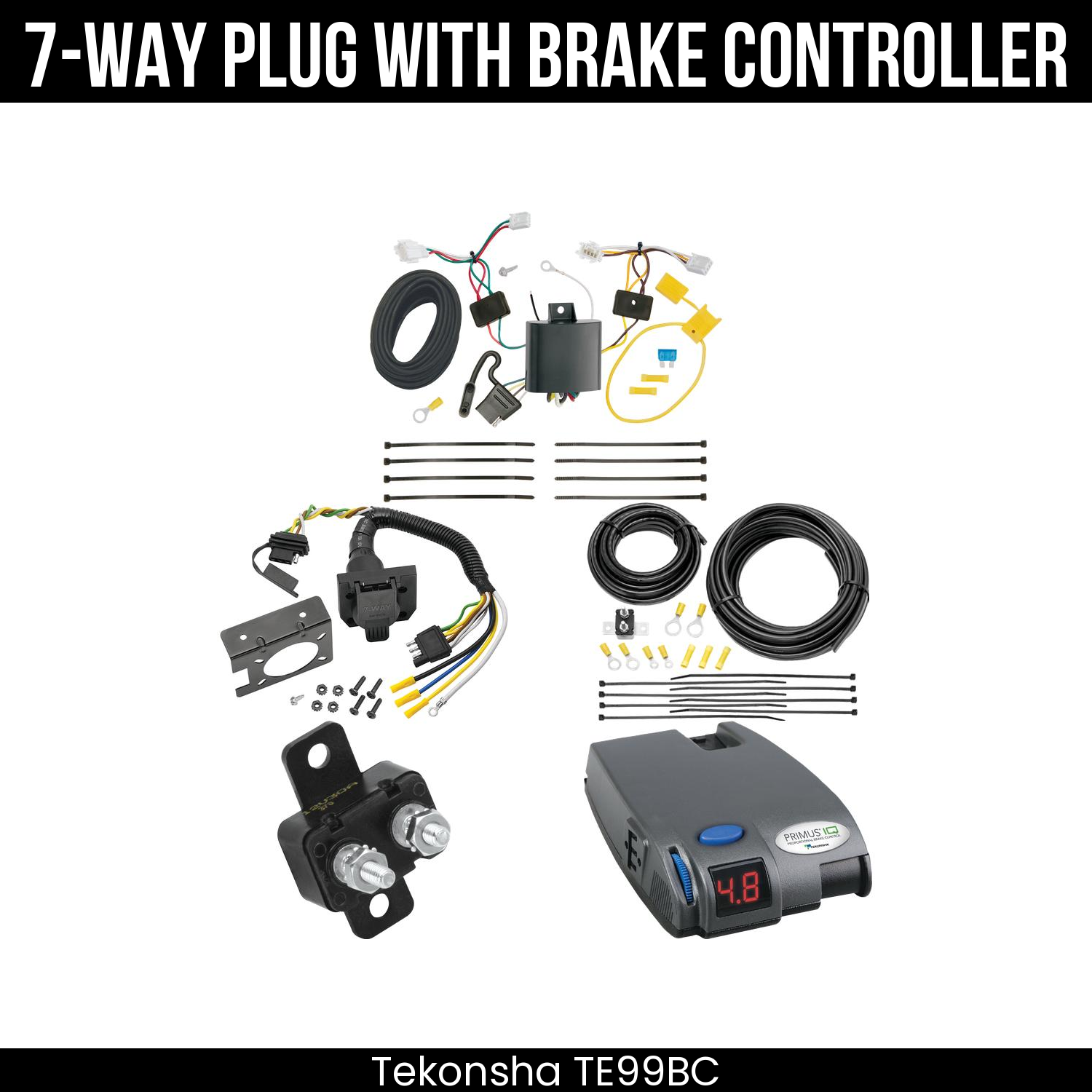 Trailer Wiring 7-Way Plug w/ Bracket , Tekonsha Primus IQ Brake Control