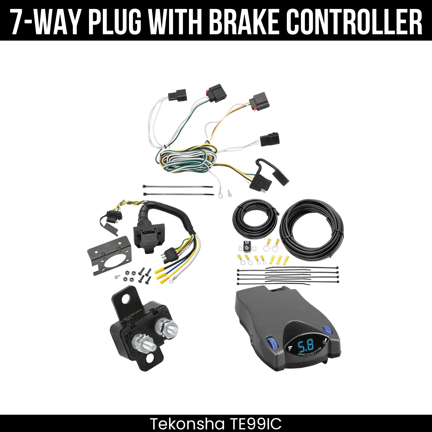 Trailer Wiring 7-Way Plug w/ Bracket , Tekonsha Prodigy P2 Brake Control