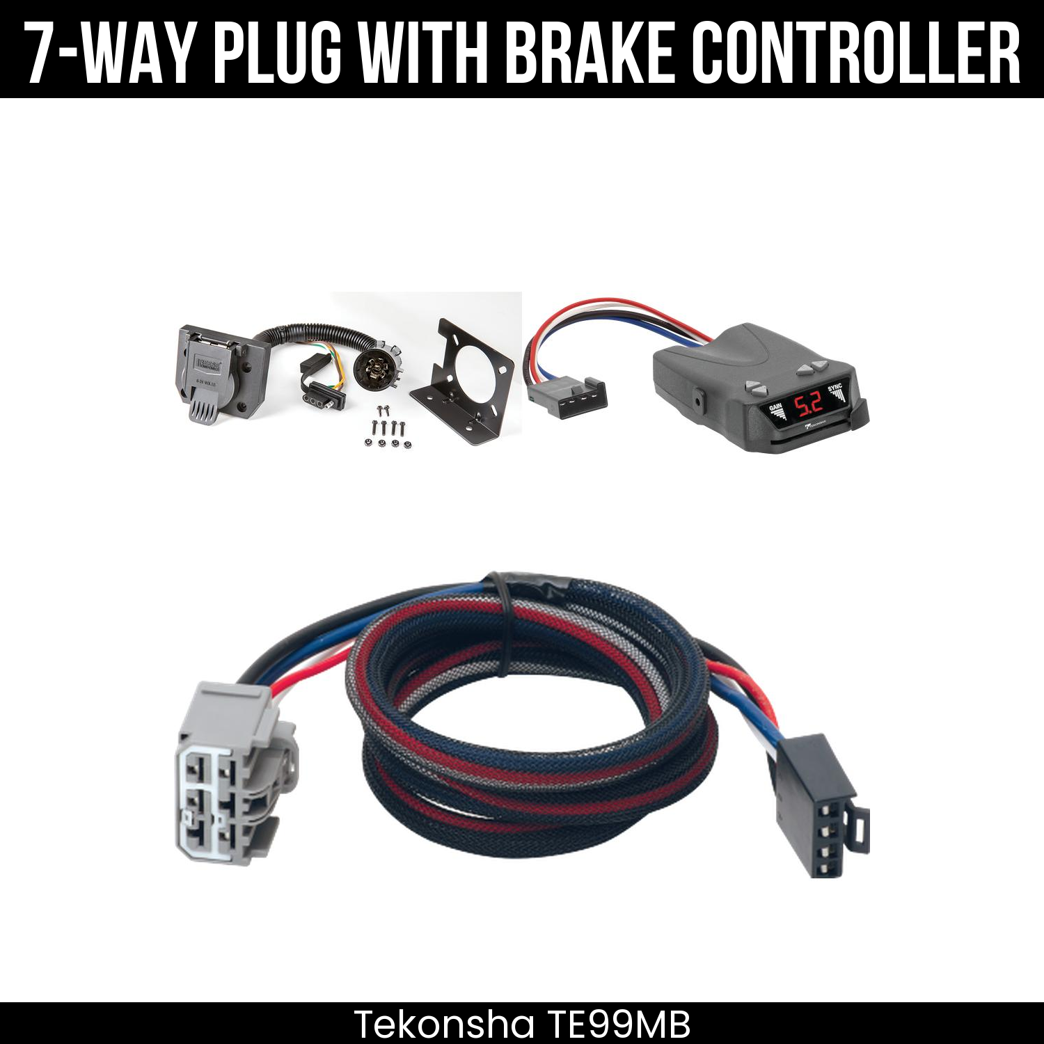 Trailer Wiring 7-Way Plug w/ Bracket , Tekonsha Brakeman IV Brake Control