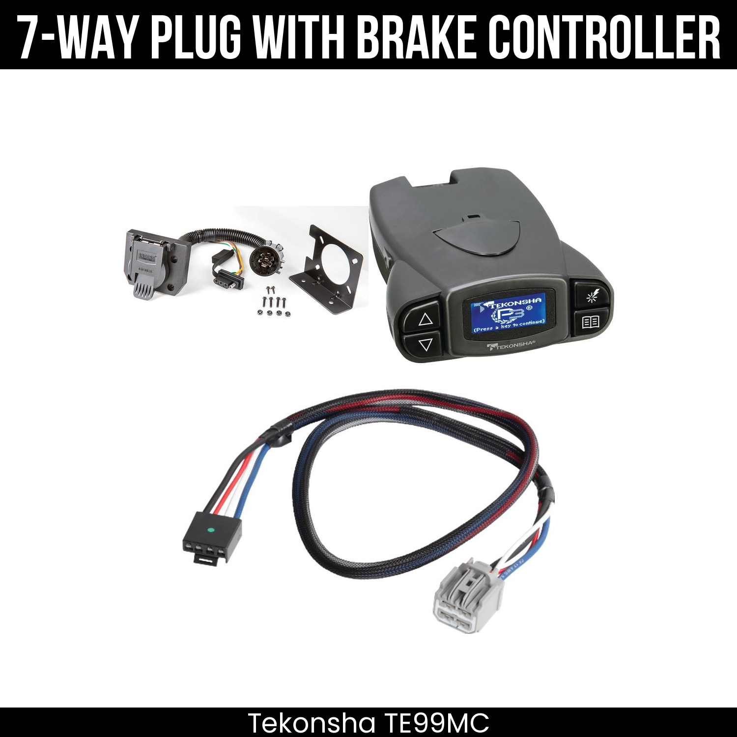 Trailer Wiring 7-Way Plug w/ Bracket , Tekonsha Prodigy P3 Brake Control