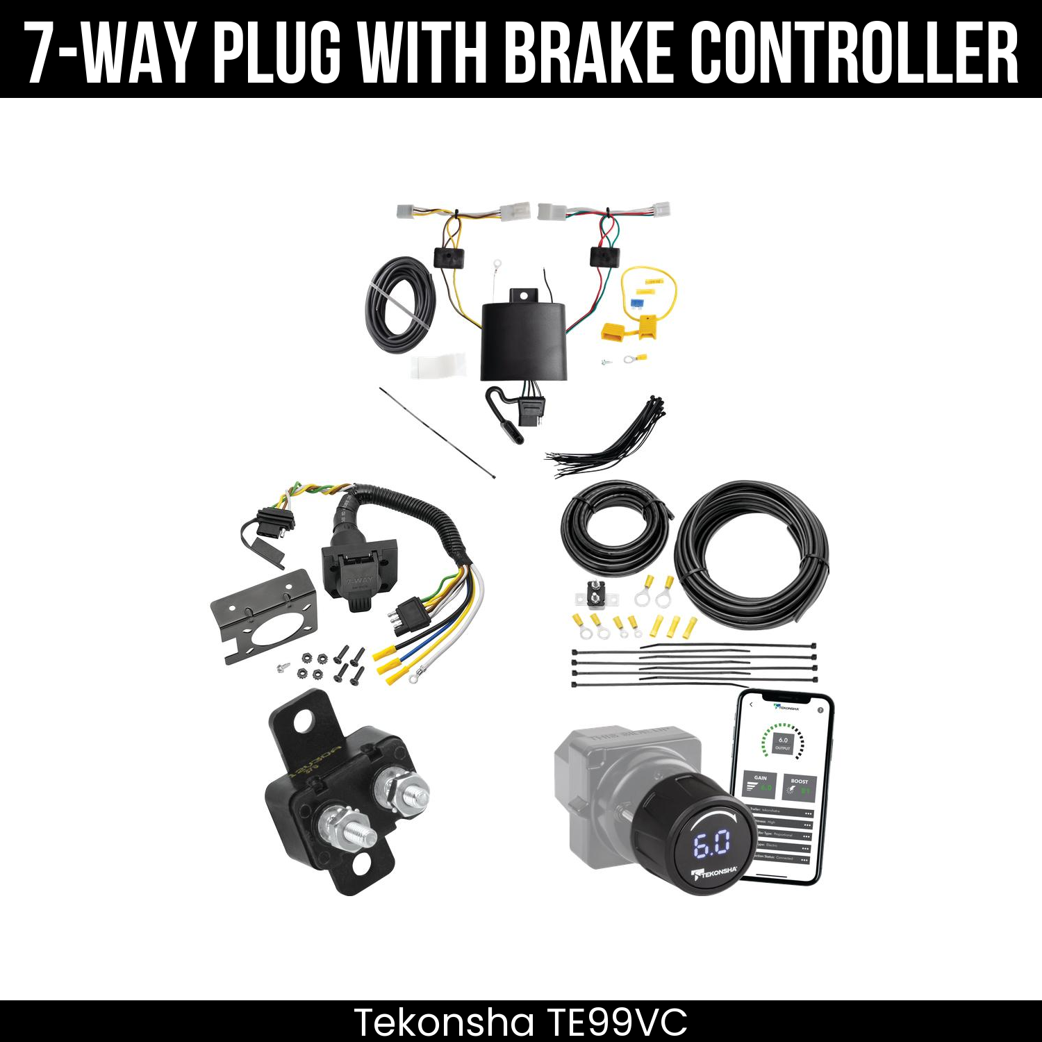 Trailer Wiring 7-Way Plug w/ Bracket , Tekonsha Prodigy iD Smart Brake Control