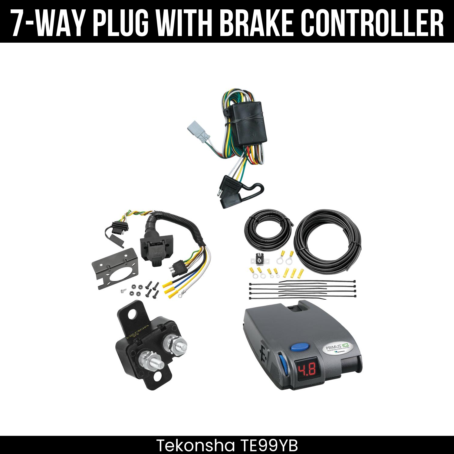 Trailer Wiring 7-Way Plug w/ Bracket , Tekonsha Primus IQ Brake Control